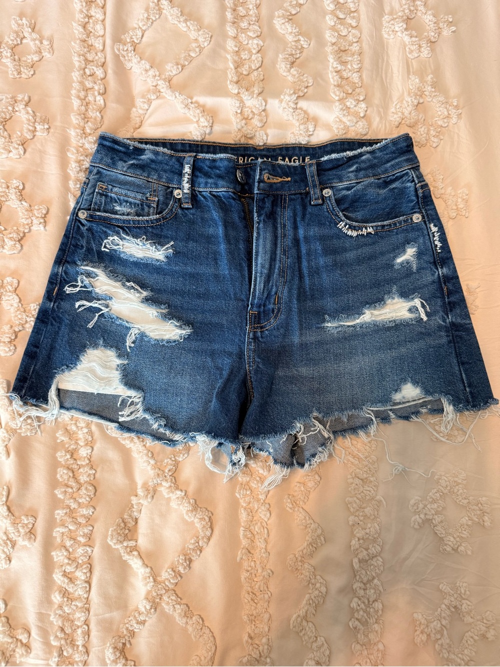 American Eagle Outfitters Distressed Dark Blue Denim Cutoff Shorts